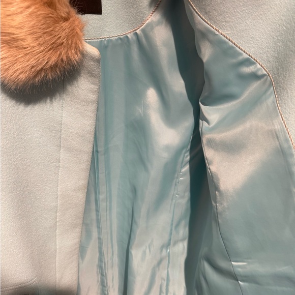 Vintage Talbots Powder Blue Pea Coat With Removable Fur Collar size S - Picture 4 of 5